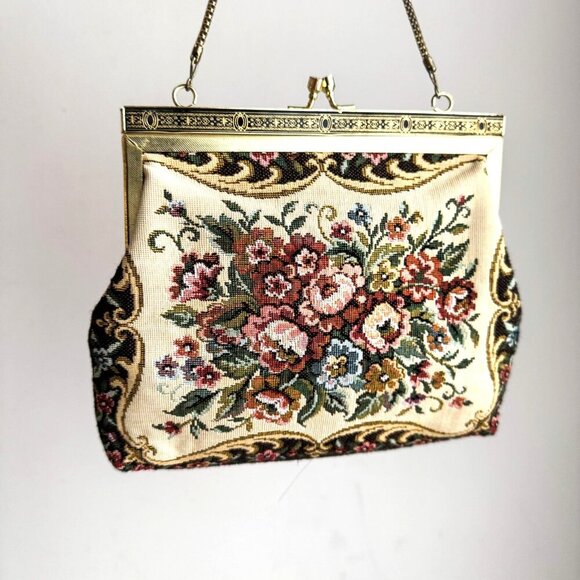 Vintage Floral Tapestry Fabric Evening Wedding Purse - Picture 1 of 7